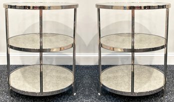 A Pair Of Gorgeous Modern Mirror And Chrome Side Tables