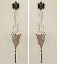 A Pair Of Silk Pendant Sconces 'Cesendello,' By Mariano Fortuny