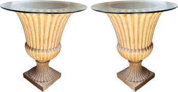 A Pair Of Large Modern Urn Form Side Tables - Or Ditch The Glass And Just Use The Urns!