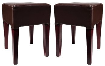 A Pair Of Modern Leather Stools Or Ottomans