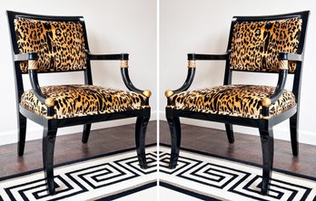 A Pair Of Magnificent Vintage Arm Chairs By Maison Jansen In New Glam Upholstery