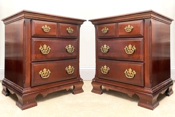 A Pair Of Traditional Mahogany Nightstands With Brass Hardware By Ethan Allen