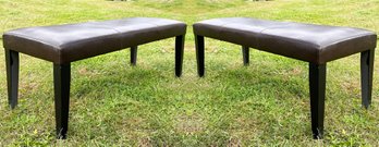 A Pair Of Leather Bench Seats By Crate & Barrel