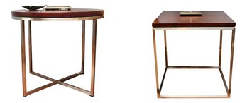 Ethan Allan Mahogany And Chrome Finish  Round And Square  Outline Frame Tables