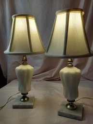 Pair Of White Lamps With Shades 17 Inches Tall