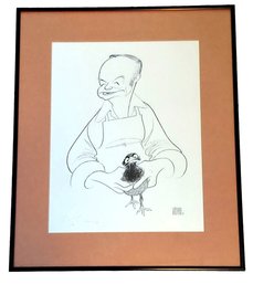 Al Hirschfeld Rare Author Food Critic Craig Claiborne Hand Signed Choking Chicken Print
