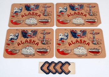 Set Of 4 Vintage 1950's Alaska Lithographed Cork Placemats