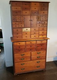 2 Piece Vintage Cherry Wood Apothecary Cabinet