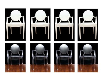 Set Of 8 White And Clear Acrylic Chairs By Madway