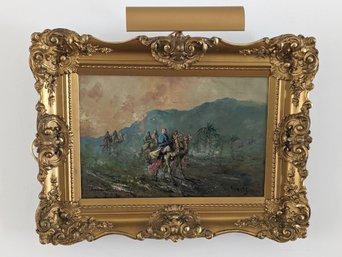 Signed Oil Painting Depicting  Arabs On Camels (with Elaborate Frame)