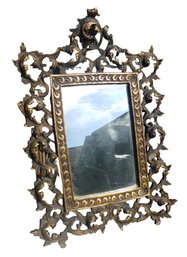 Vintage Art Nouveau Ornate Pierced Metal Freestanding Table Or Wall Mirror
