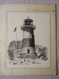 Beautiful Etching Of Lighthouse By George Richardson, Unframed But Matted.