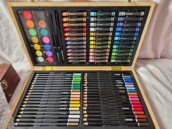 Artist Lot #1 In Wooden Box Paints, Pastes, Pencils