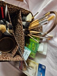 Artists Lot In Bad, Brushes, Weights, Clay Utensils, Stencils, And More