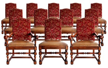 A Set Of 12 Spanish Revival Leather And Velvet Dining Chairs With Nailhead Trim By Ralph Lauren