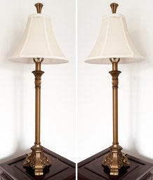 A Pair Of Bronze Tone Stick Lamps