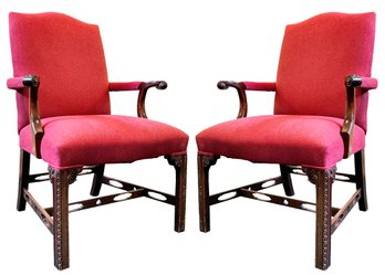 A Pair Of Vintage Carved Mahogany Arm Chairs - Classic!