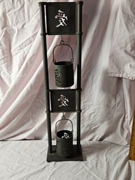 Metal Tea Light Holder With Asian Designs/symbols Measures About 25 Inches Tall