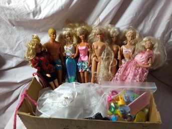 Selection Of 8 Vintage Barbie Dolls Including Ken With Accessories And Clothing