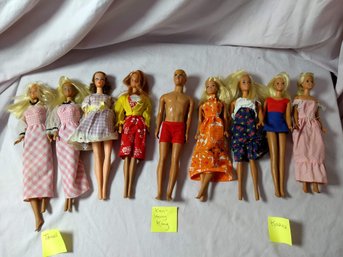 Vintage Collection Of 9 Barbie Dolls Including Ken (made In Hong Kong) The Barbies Are Made In Taiwan Or Korea