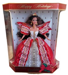 New In Box 1997 Special Edition Happy Holidays 10th Anniversary  Barbie Wrapped In Red Ribbons And Lace
