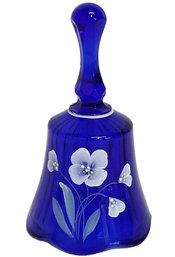 Vintage Fenton Glass Cobalt Blue Floral Bell Hand Painted And Signed C Smith