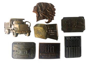 Nice Lot Of 7 Large Brass Belt Buckles