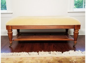 Upholstered Ottoman/Coffee Table With Caned Shelf