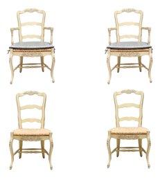 1 Of 2 Cream French Provincial Ladder Back With Rush Seat Set Of 2 Arm Chairs And 2 Side Chairs