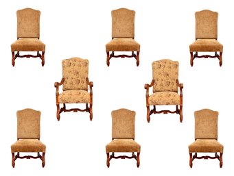 8 Century Furniture Amelia Diner Edin Taupe Floral Chairs With Acanthus Leaf Scrolled Legs And Stretcher