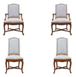 Set Of 4 Microfiber Chairs With Nailhead Trim And Cabriole Leg