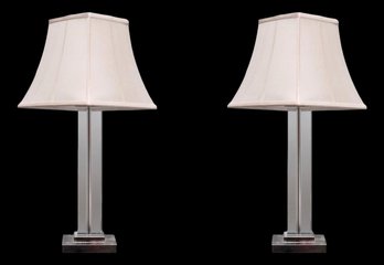 Set Of 2 Pottery Barn Glass Column Table Lamps