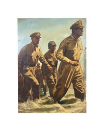 80x57 Original Acrylic On Canvas Mounted To Wood Panel MacArthur Landing At Leyte- Signed Alton Tobey