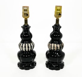 Pair Of Mid-century Black And Gold Boudoir Lamps