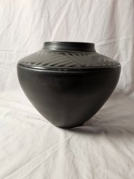 Beautiful Black On Black Pottery Vase - Signed By The Artist