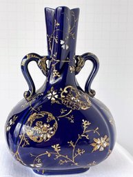 Beautiful! Rare Antique Greenwood Amphora Porcelain Gilded Decoration With Enamel On Cobalt- No Marking