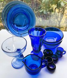 Assorted Lot Of 14 Cobalt Blue/blue Items Including Hazel Atlas Sundae Glass (read Description)
