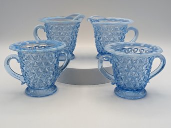 2 Pairs Of Beautiful Blue Glass Creamer And Sugar