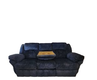 Blue Microfiber Couch With Drop-down Table