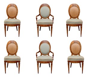 Set Of 6 Velvet Ballon Oval Back And Cane Biedermeier Inspired Dining Chairs