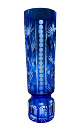 Vintage Blue Cut To Clear Czech Bohemian Crystal 12' Vase