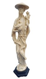 Vintage 21' Carved Oriental Resin Bone Signed Figural Statue