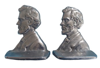 Pair Vintage Silver Over Cast Iron Abraham Lincoln Bookends