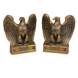 Vintage Pair Mid Century American Eagle 1776 Brass Cast Metal Bookends
