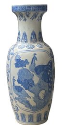 Tall Asian Blue & White Peacock Motif Tall Vase/ Umbrella Stand 24' H X 7'W  ( READ Description)