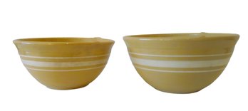 Pair Antique Vintage 8' & 9' Yellow Ware Mixing Bowls