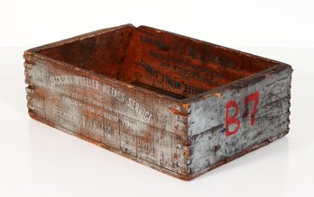 Antique Industrial Wooden Advertising Box From Brooklyn New York
