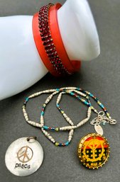 Costume Jewelry Lot: Chipita 925 Necklace, Daniel Swarovski Paris Bracelet, John Wind Maximal Art Pin, Pendant