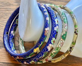 Lot Of 4 Vintage Cloisonne Bangle Bracelets  2 Blue, 1 Yellow, 1 Cream Color