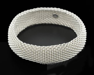 Vintage Tiffany & Co. Sterling Silver Mesh Bangle Bracelet Weight 52 Grams Size 7.5-8  Circumference NO BOX